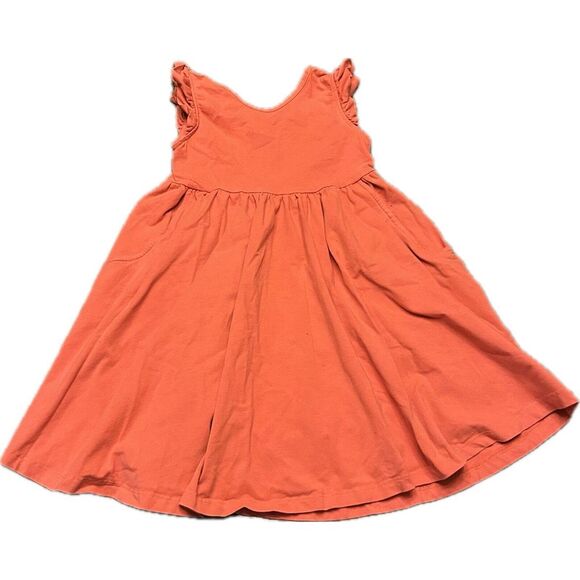 Girls Hanna Andersson 6 - 7 120‎ Dress Orange Cotton Blend Flared Ruffle Sleeves - Picture 1 of 5